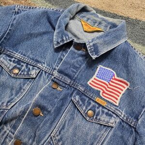 Rustler USA Denim Jacket L – Vintage Trucker Style with American Flag Patch